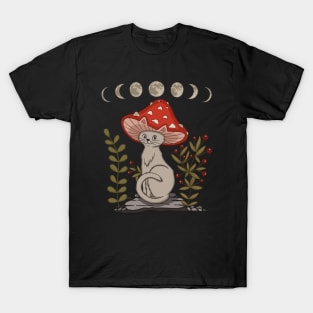 Cottagecore Aesthetic Cat With Mushroom Hat T-Shirt